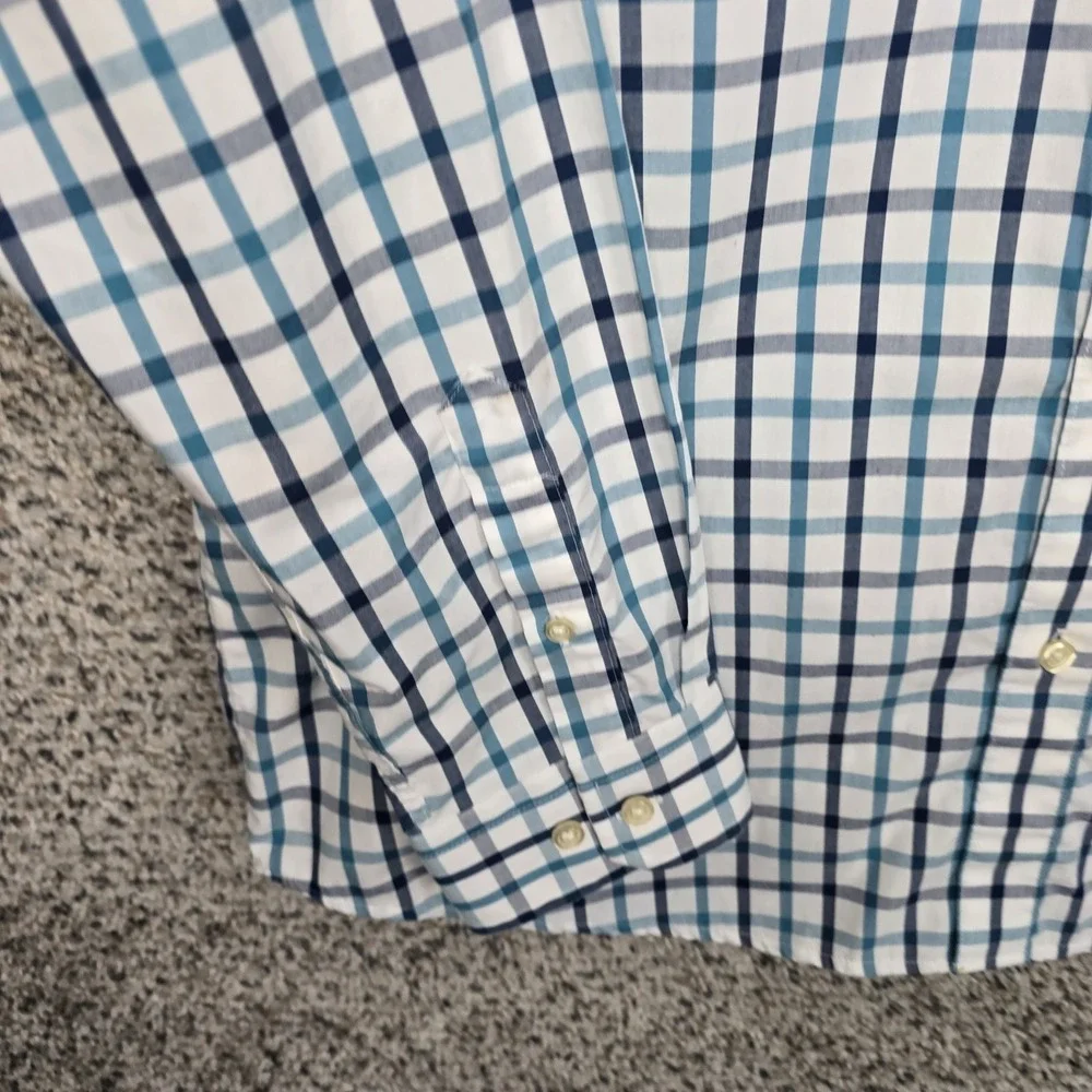 Banana Republic Dress Shirt Mens Large 16-16.5 34/35 Blue Plaid Button Up Casual
